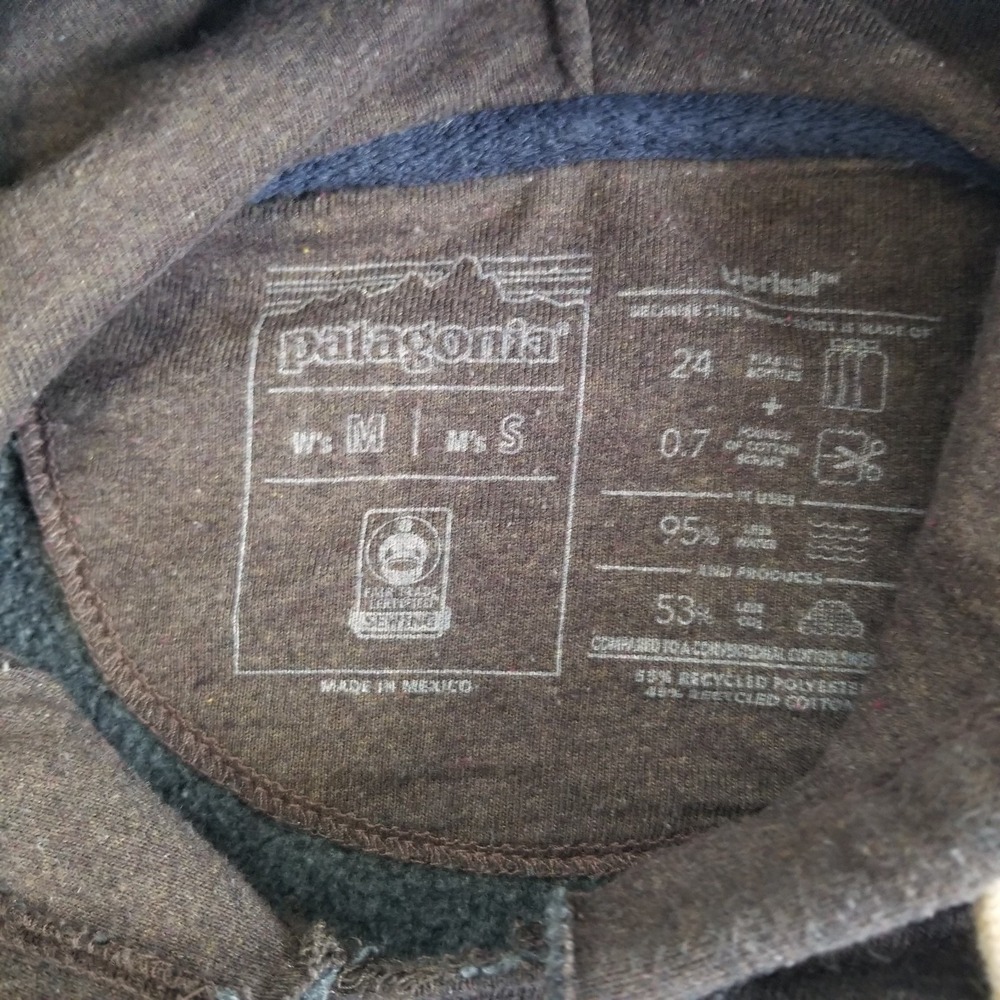 Patagonia Hoodie Mens Small Brown Uprisal Striped Fitz Roy Patch Fleece Outdoor - Picture 4 of 10